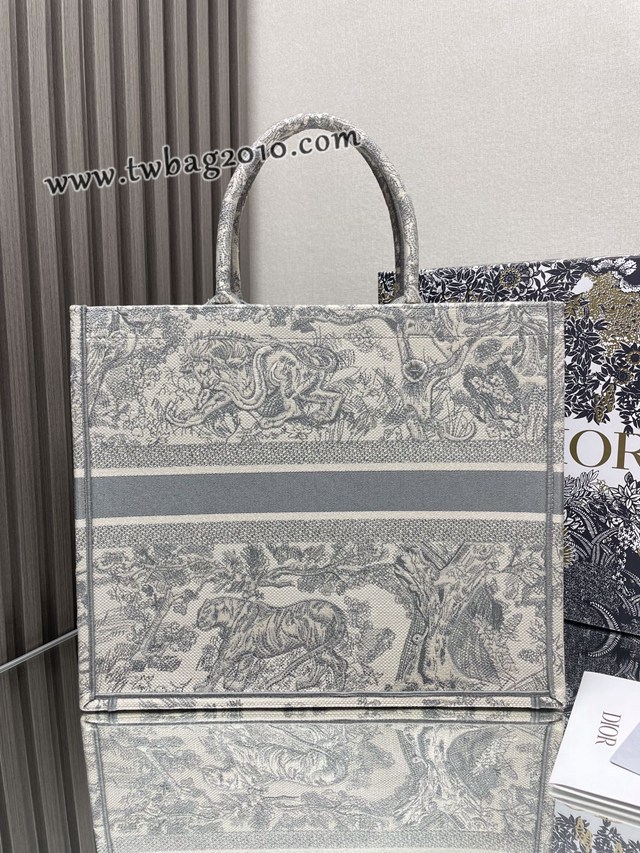 Dior专柜新款TOTE包迪奥高仿原单旧灰虎大号购物袋手提托特包 djfk1372